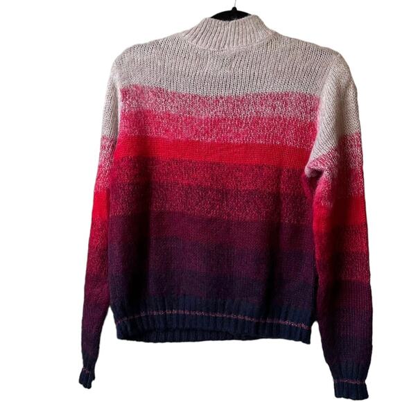 american eagle fuzzy sweater block tan red and blue stripes women small - Picture 4 of 8